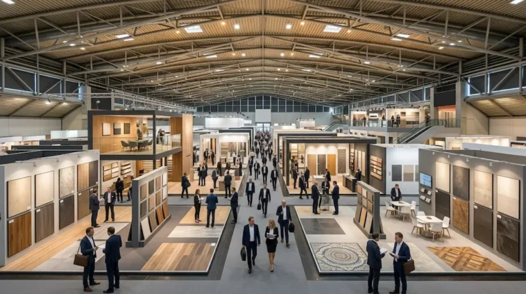 DOMOTEX 2026 Hannover exhibition hall with flooring and interior finishing displays