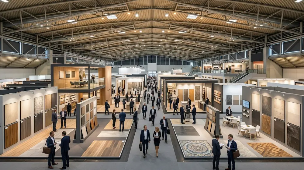 DOMOTEX 2026 Hannover exhibition hall with flooring and interior finishing displays