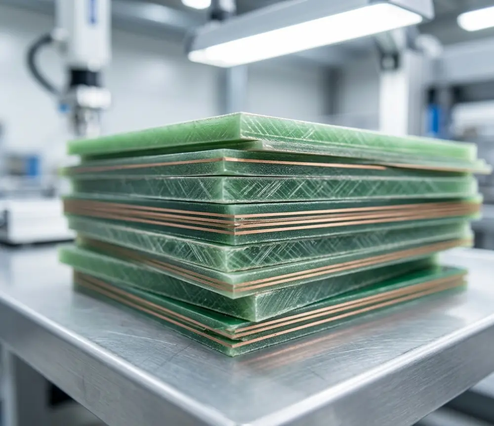 pre-laminated epoxy resin PCB offcuts used as raw material for ResinCore recycled flooring core